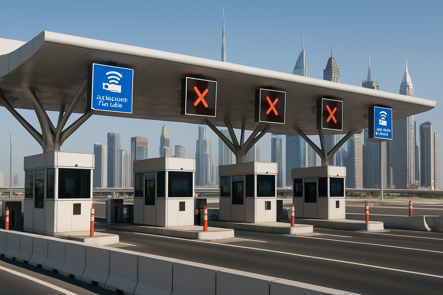 Modern toll gate with electronic payment in Dubai